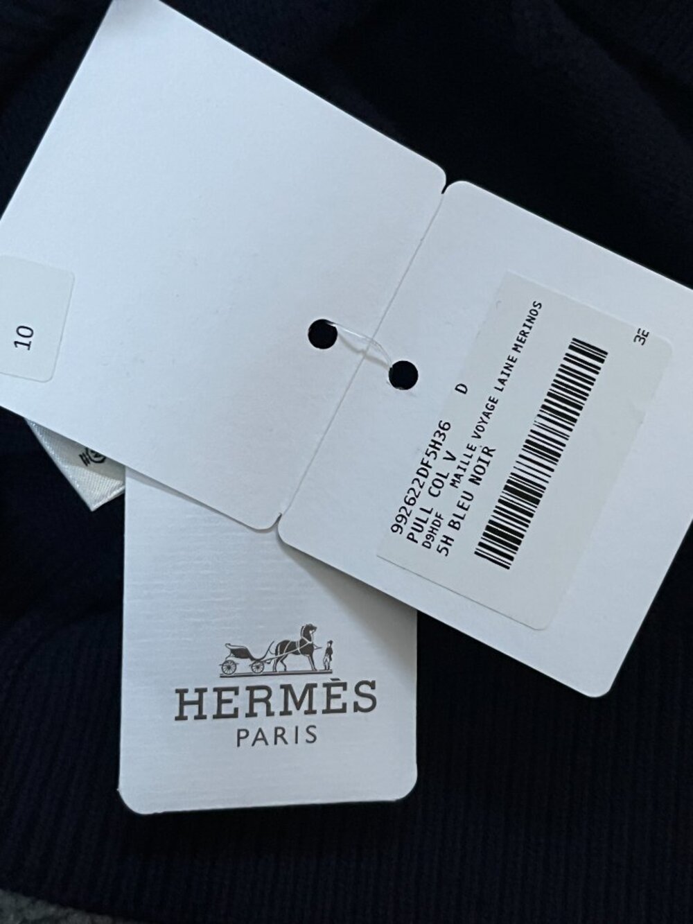 NWT Hermès Maille Voyage Merino Wool H Logo V-Neck Sweater in Bleu Noir Size 36 - Picture 10 of 11
